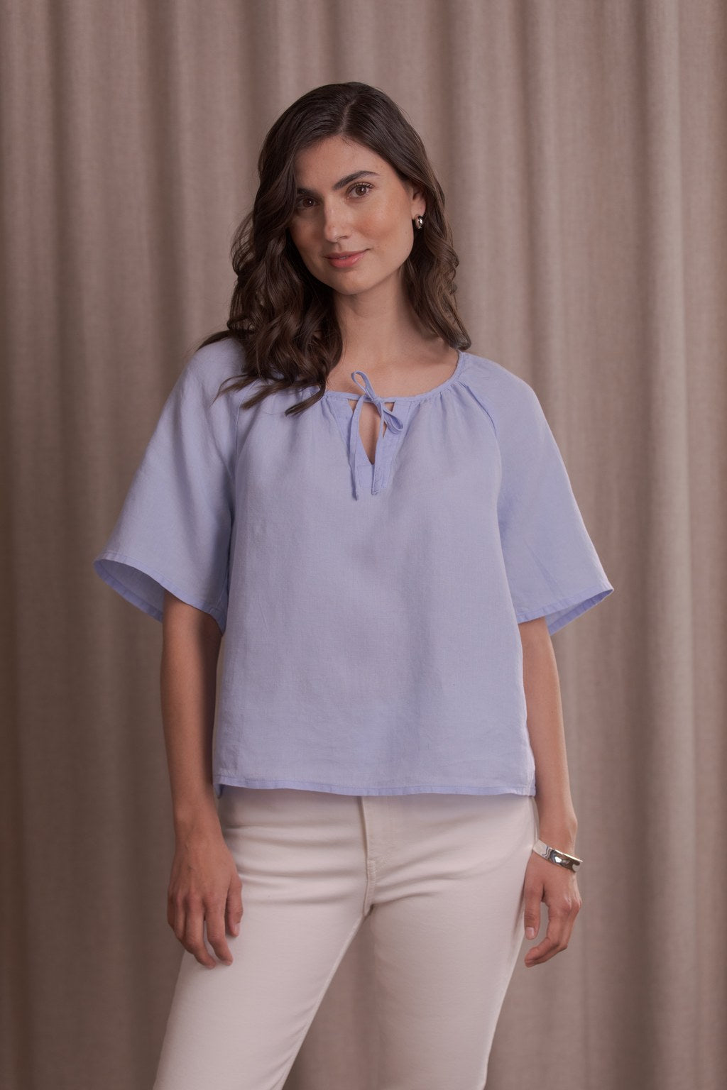 Lila Wide-sleeved Linen Shirt Sky