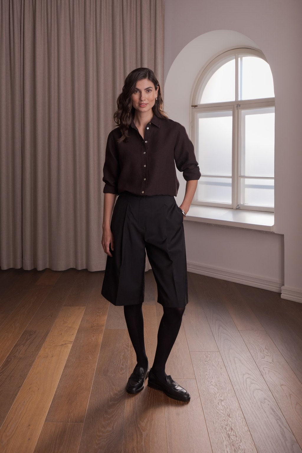 Lilly Linen Collar Shirt Dark Chocolate