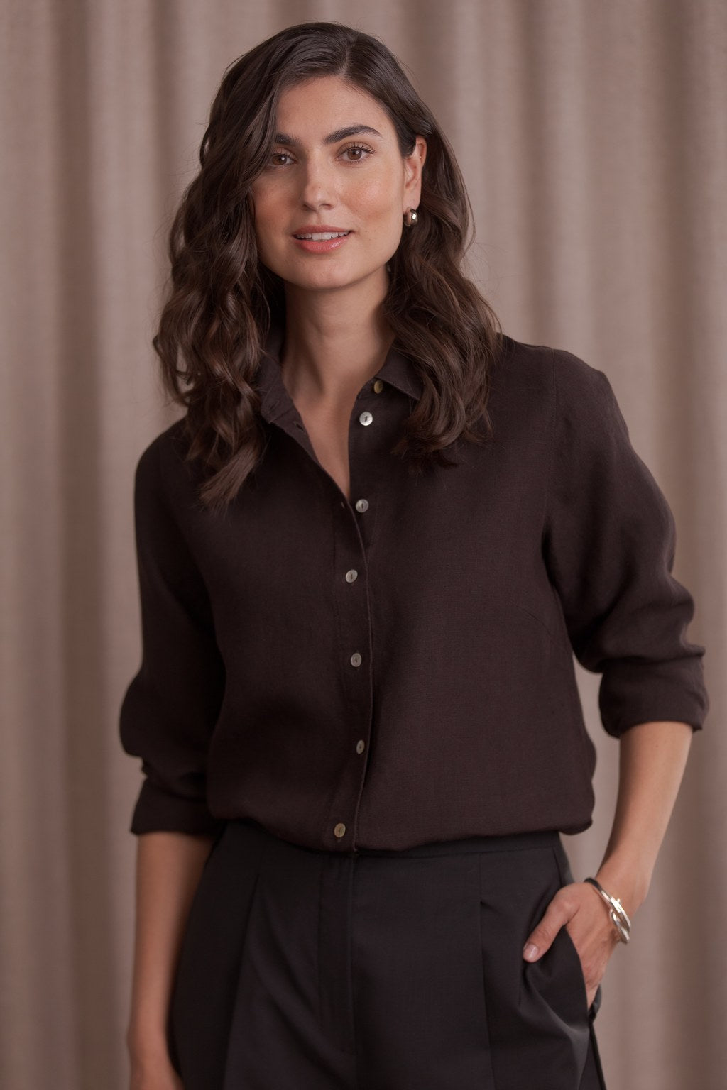 Lilly Linen Collar Shirt Dark Chocolate