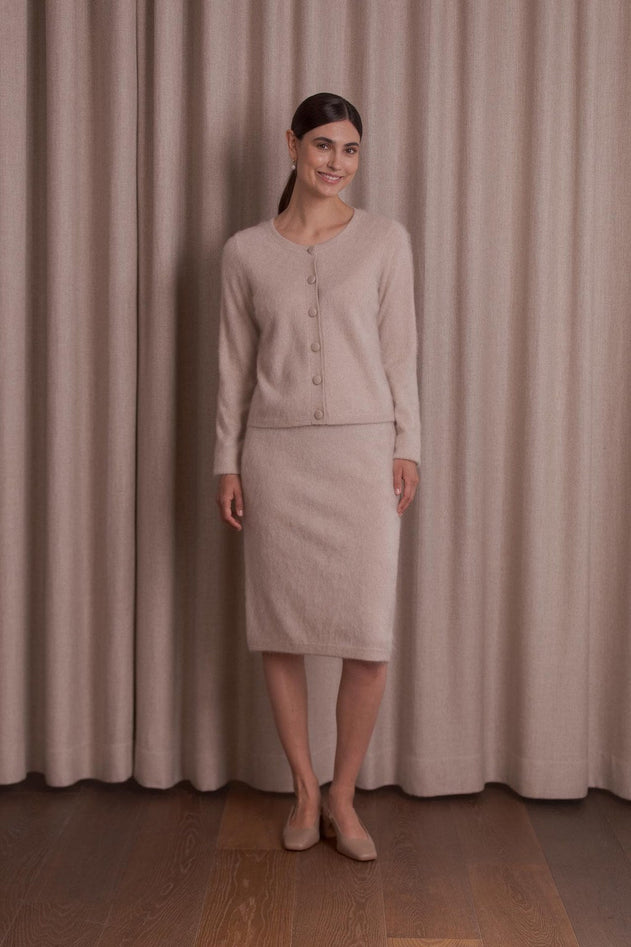 Kaia Knee-Length Cashmere Skirt Latte