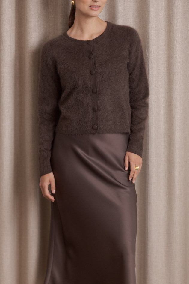 Tianna Midi Satin Skirt Dark Chocolate