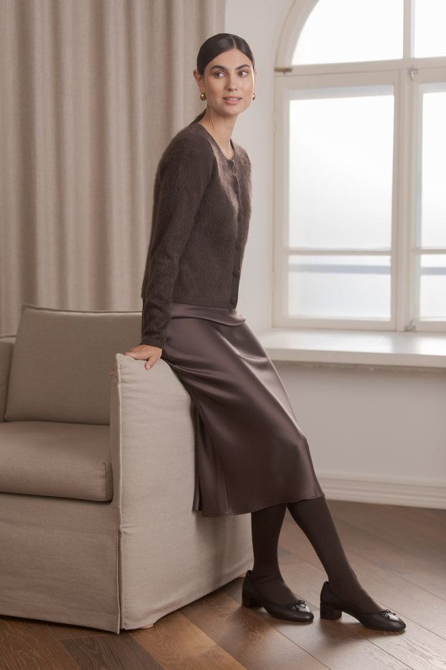 Long-sleeved Cashmere Cardigan Dark Chocolate