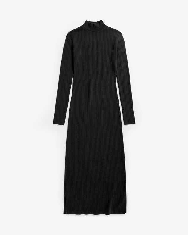 Heavy Ribbed Mockneck Dress Black