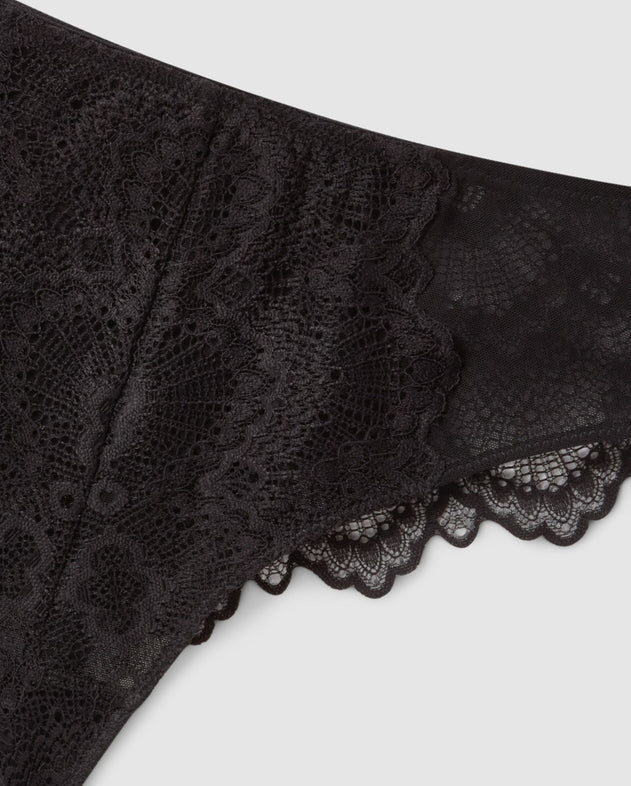 Lace Mesh Highwaist Thong Black
