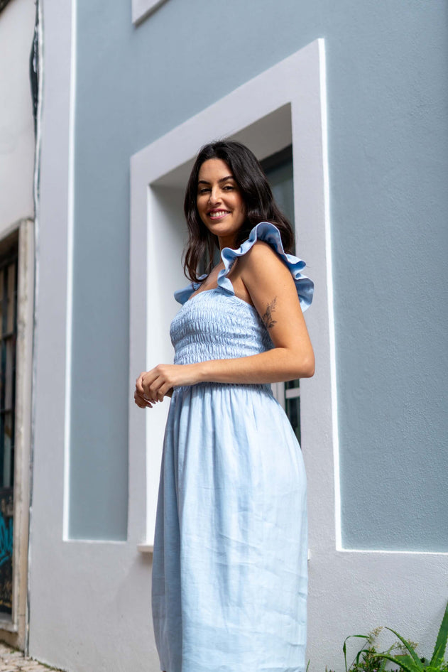 Ariela Linen Dress Sky Blue