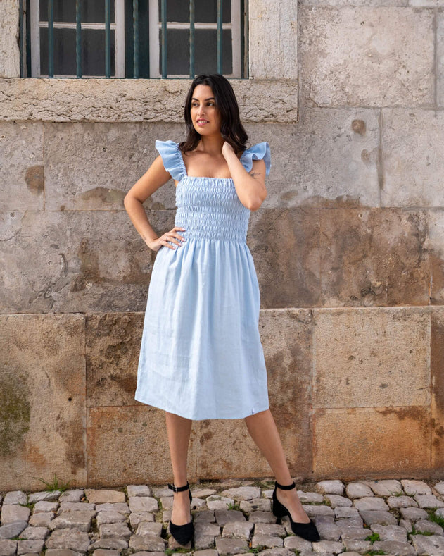 Ariela Linen Dress Sky Blue