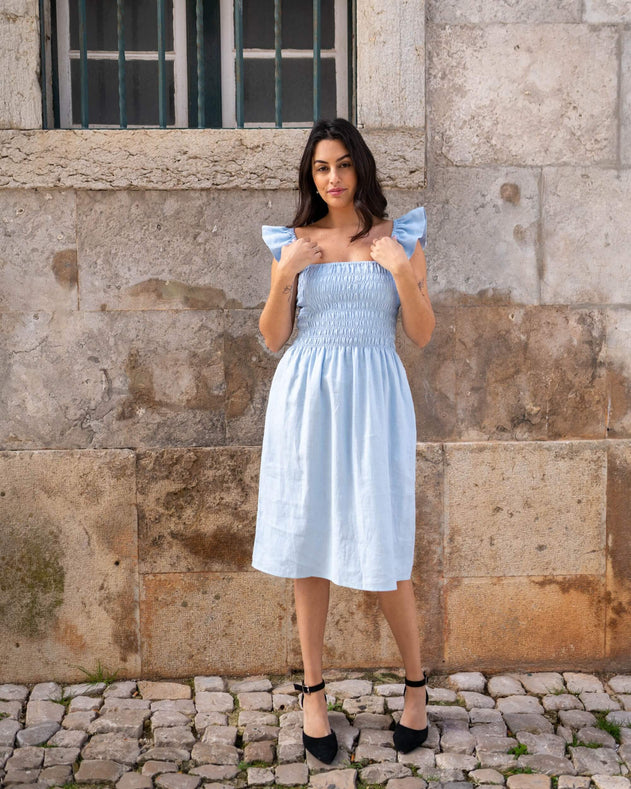Ariela Linen Dress Sky Blue