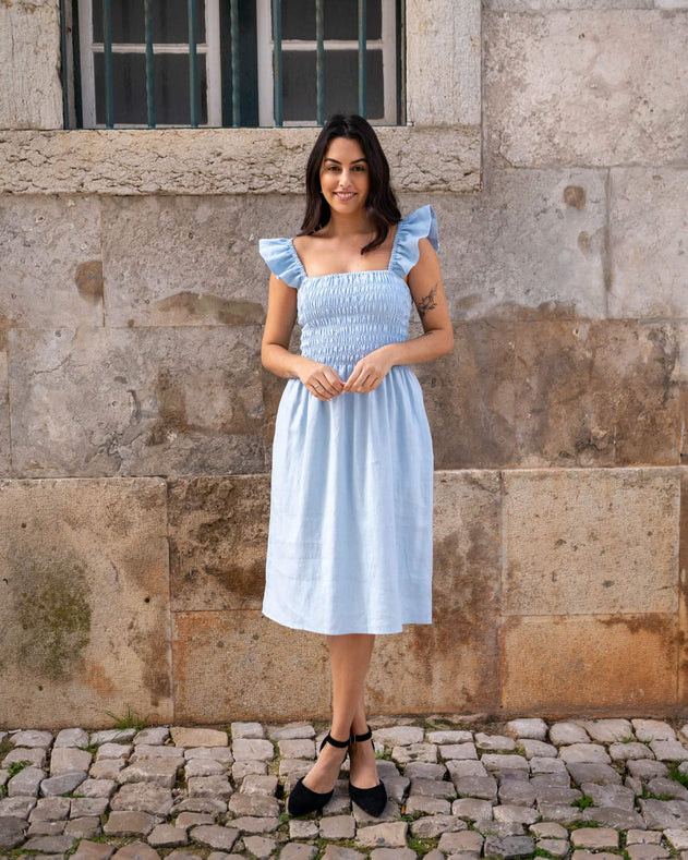 Ariela Linen Dress Sky Blue