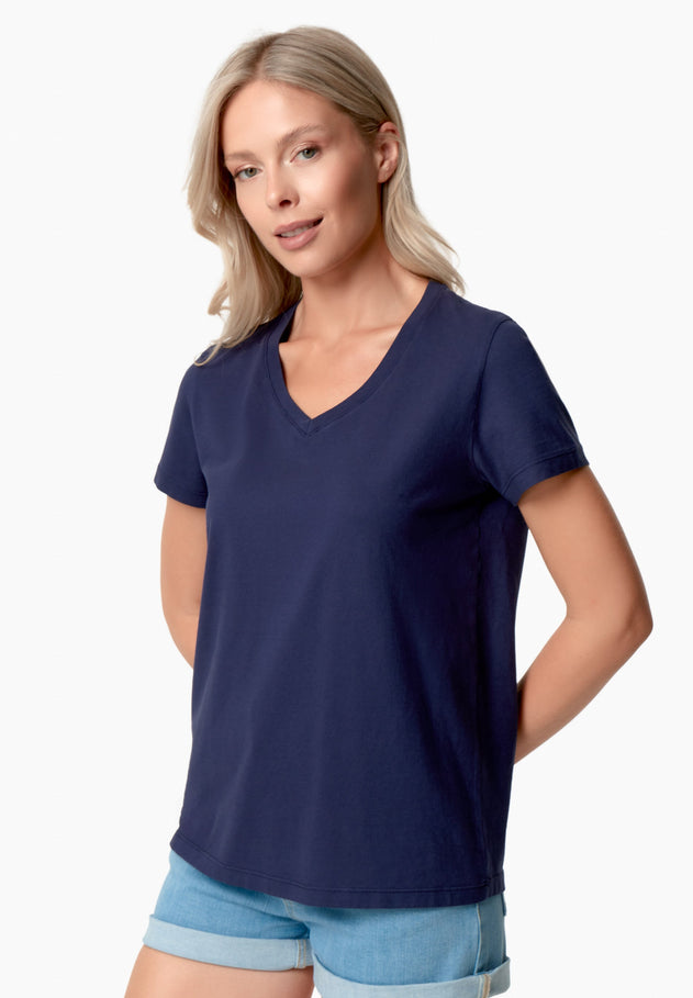 Tessa Basic V-Neck T-Shirt Navy Blue