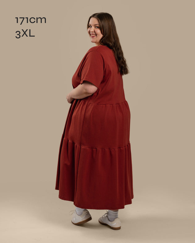 Long V-Neck Dress Mahogany