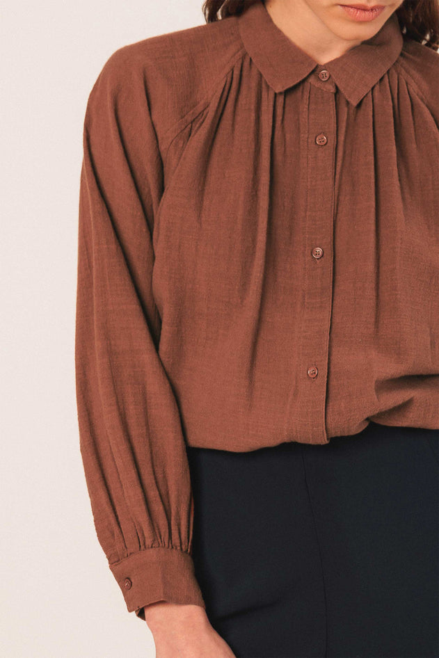 Crepe Cotton Shirt Brown