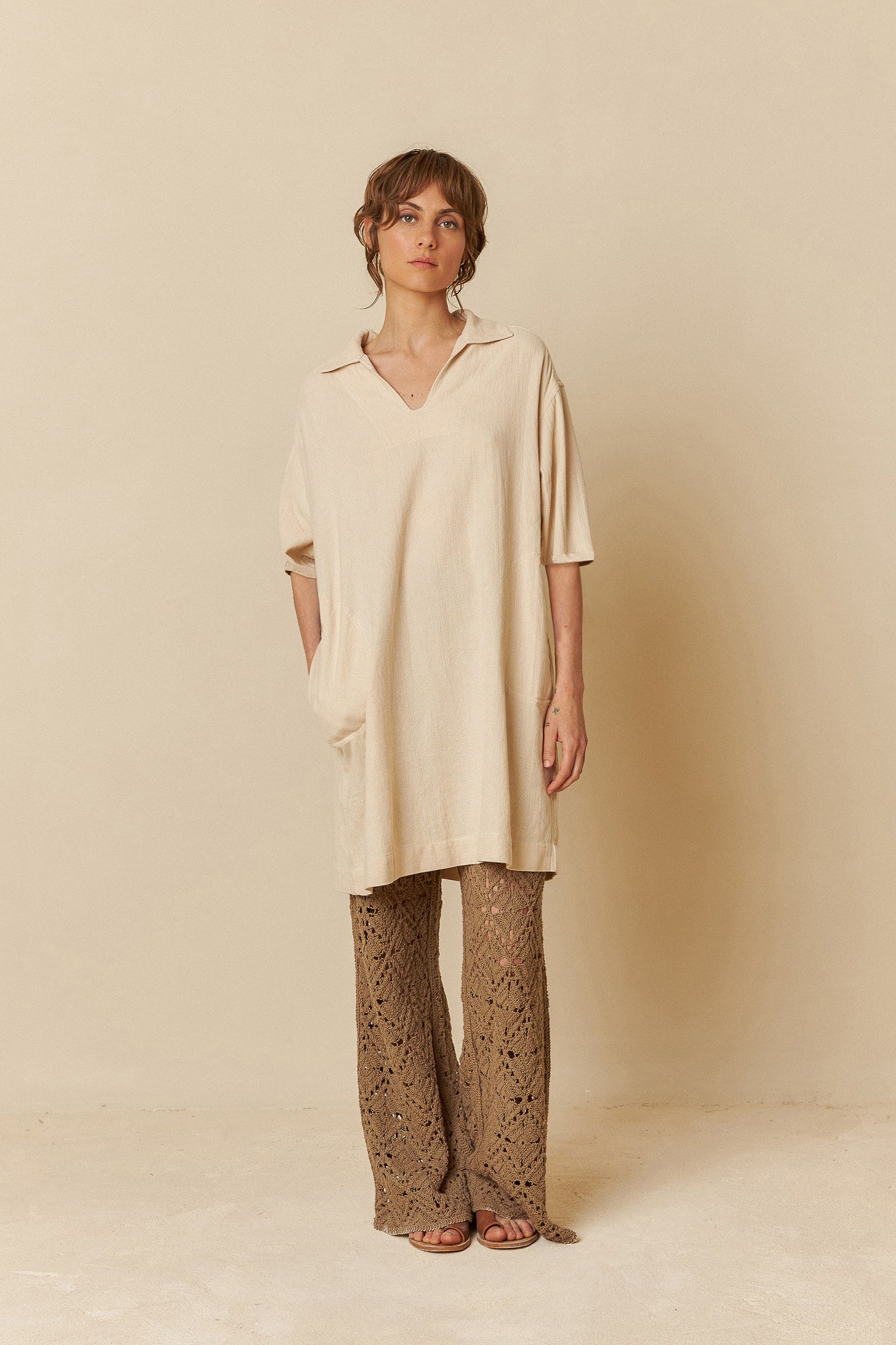 Panama Shirt Dress Ecru