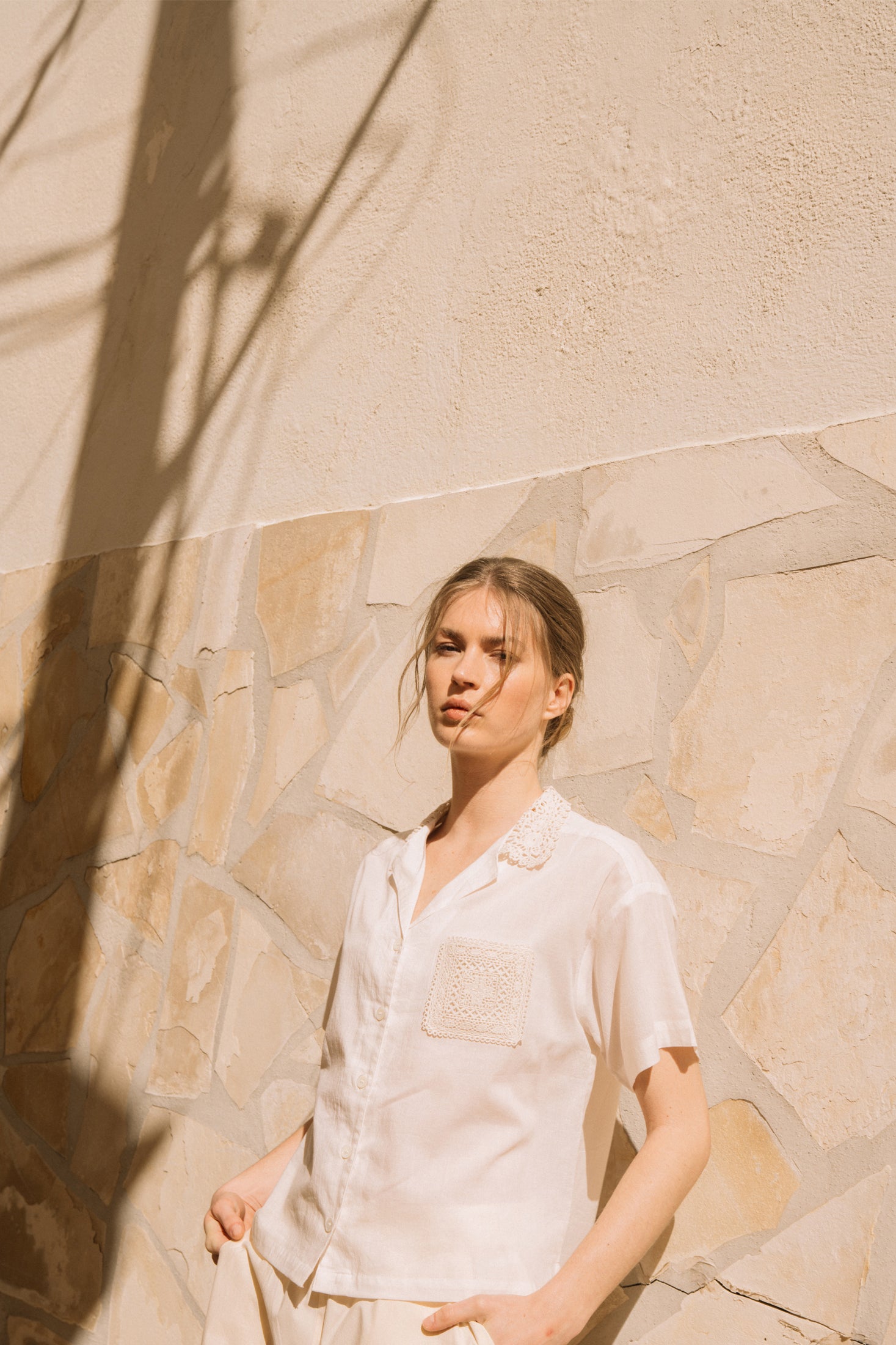 Crochet Patch Shirt White