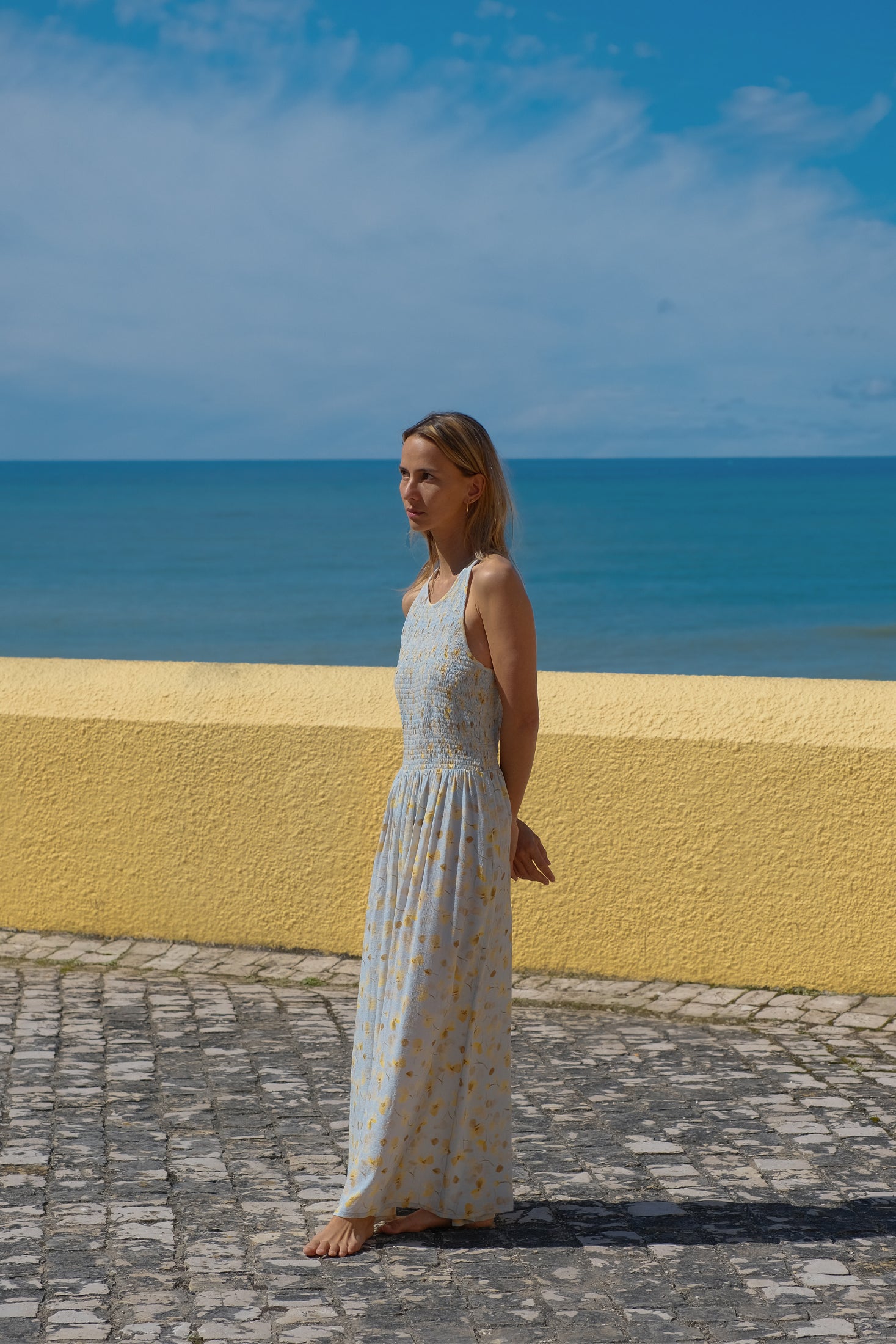 Elastic Waist Dress Floral Corn