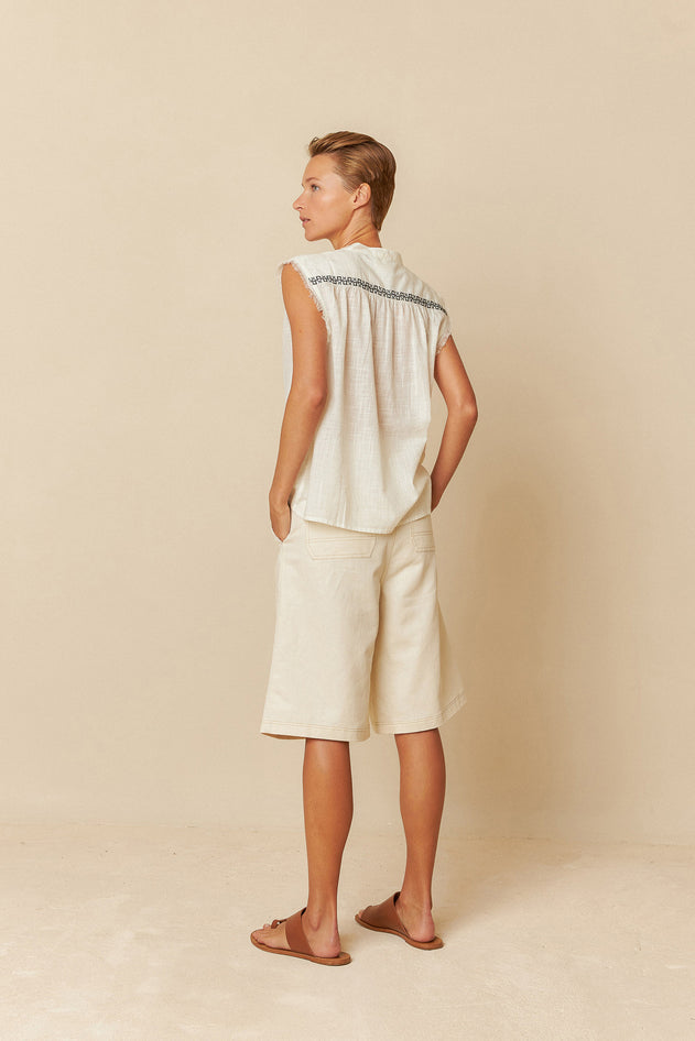 Cross Stitch Emroidered Shirt Ecru