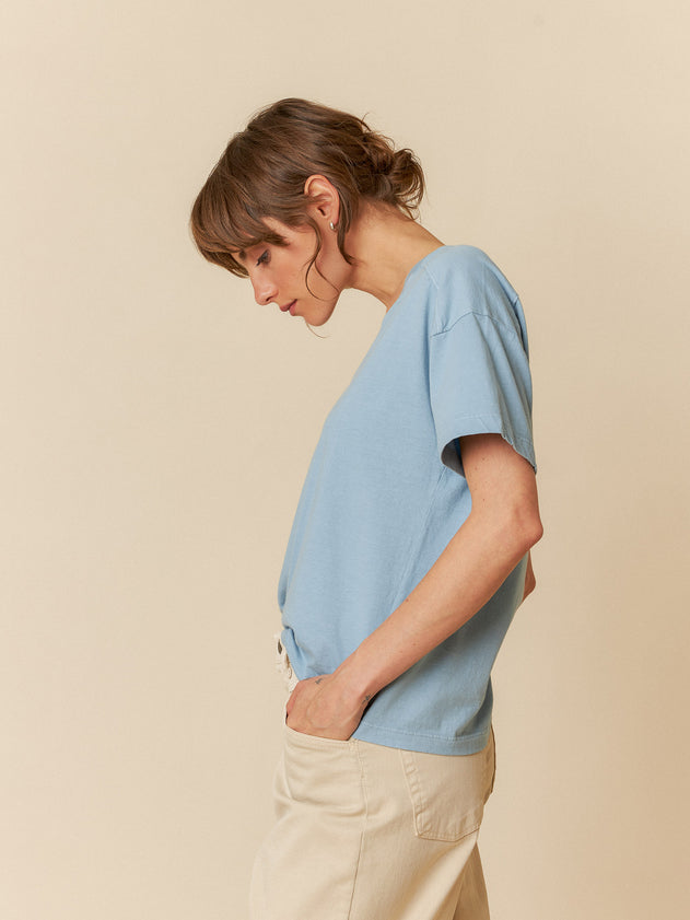 V-Neck Cotton T-Shirt Vintage Blue