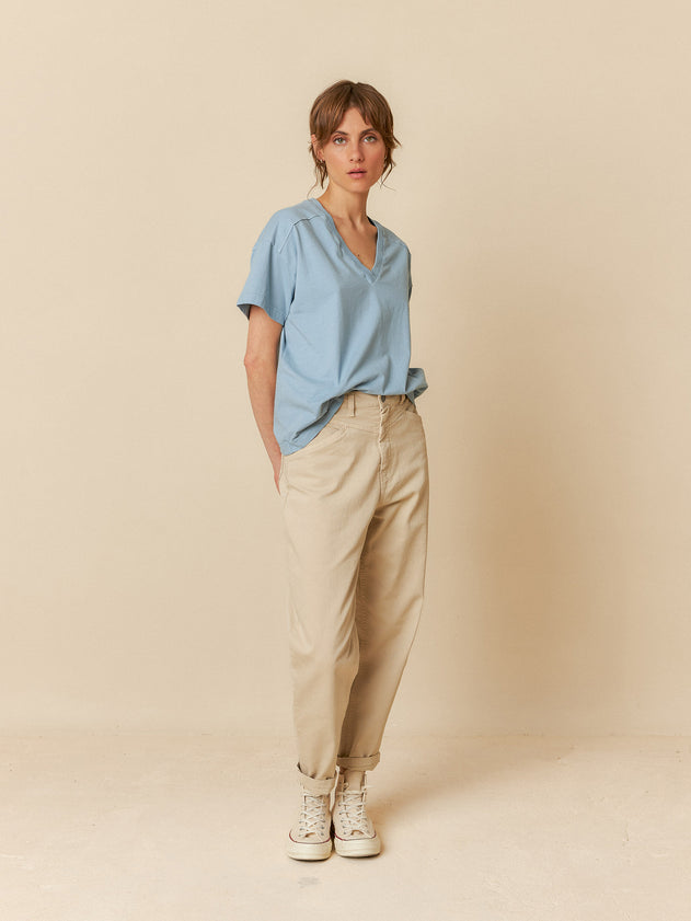V-Neck Cotton T-Shirt Vintage Blue