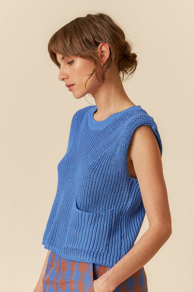 English Rib Knit Vest Klein Blue