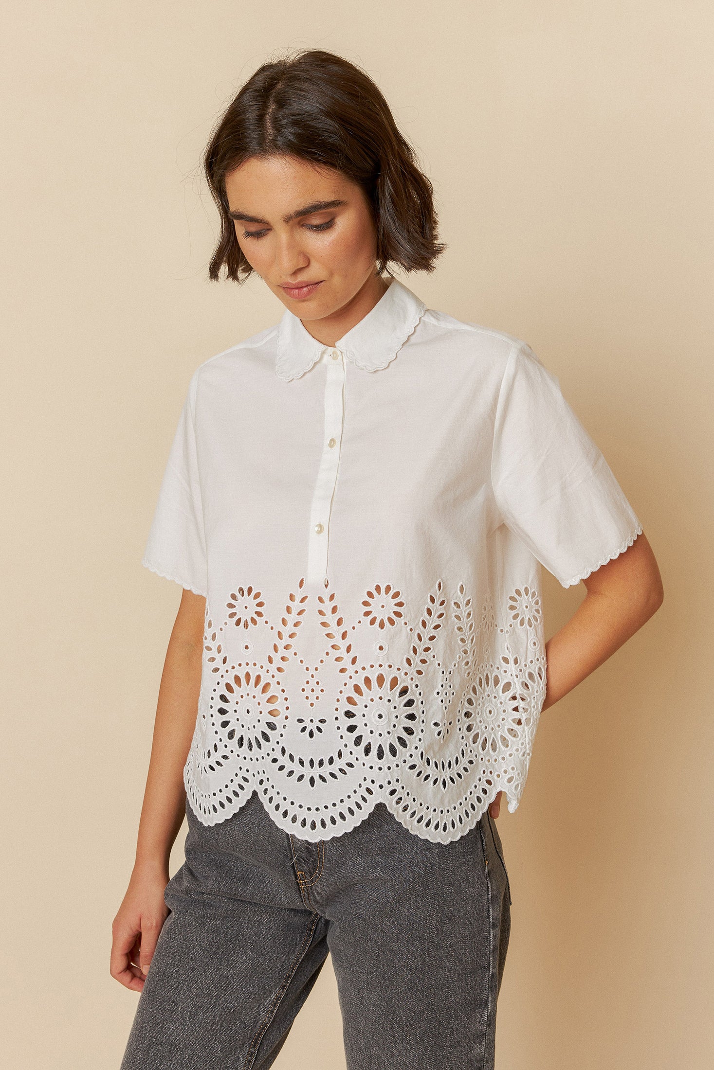 Embroidered Poplin Shirt White