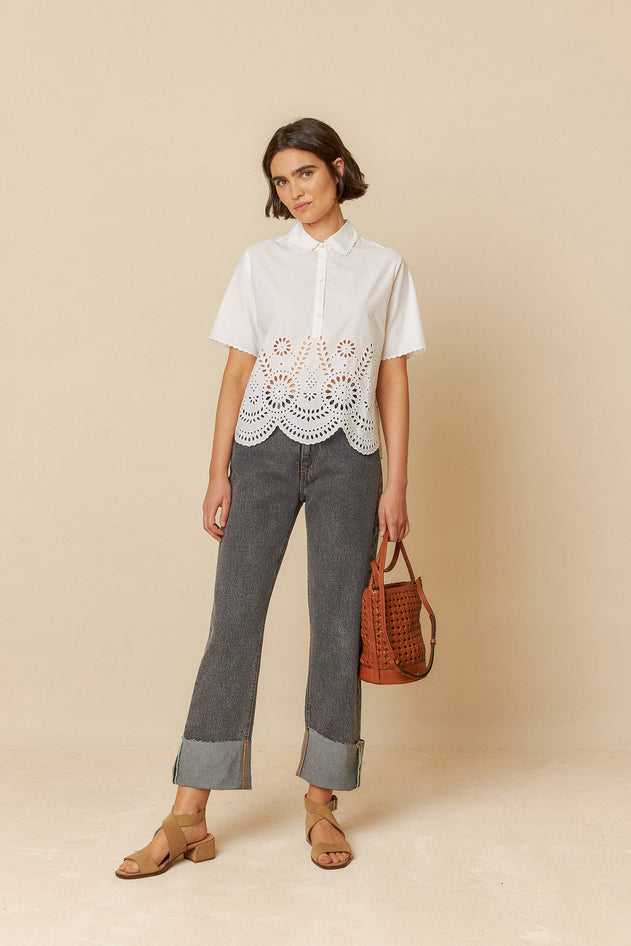 Embroidered Poplin Shirt White