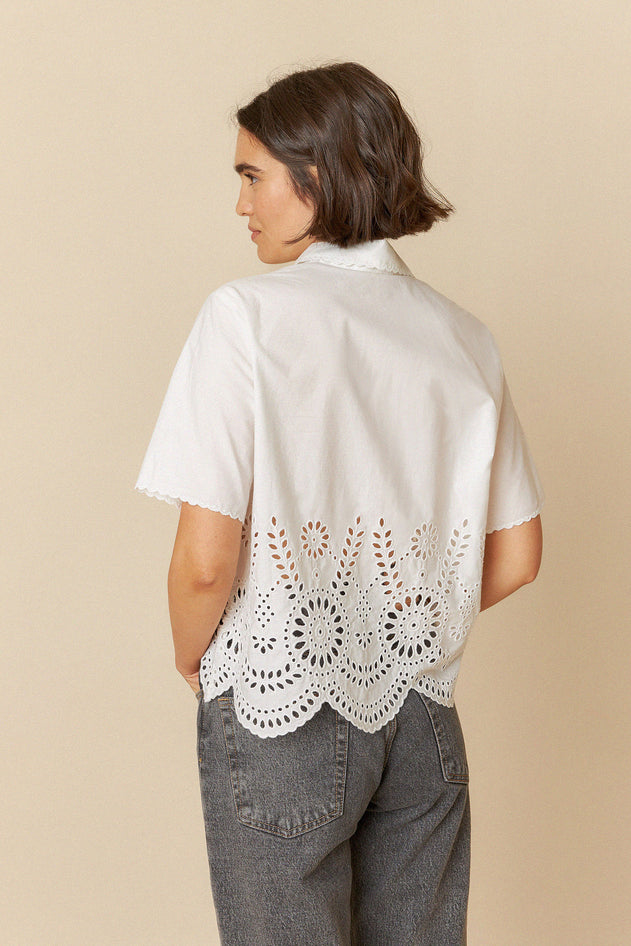 Embroidered Poplin Shirt White
