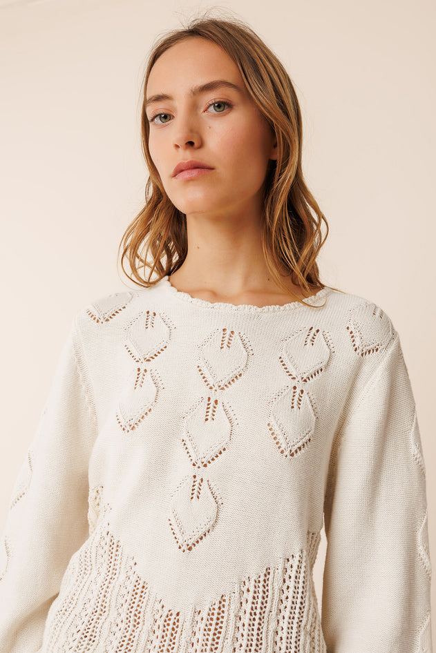 Crochet Effect Sweater White