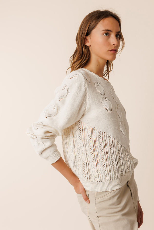 Crochet Effect Sweater White