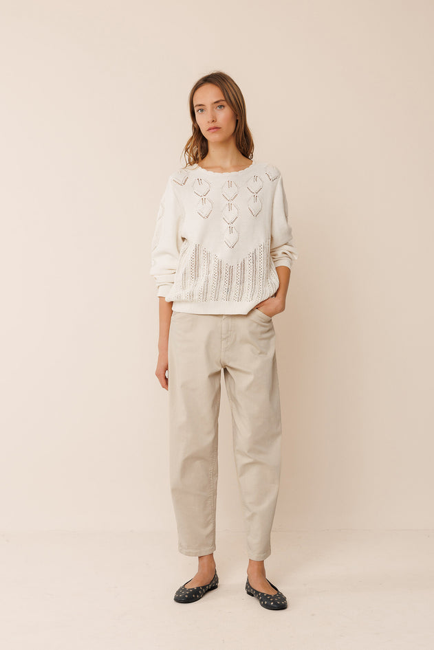 Crochet Effect Sweater White
