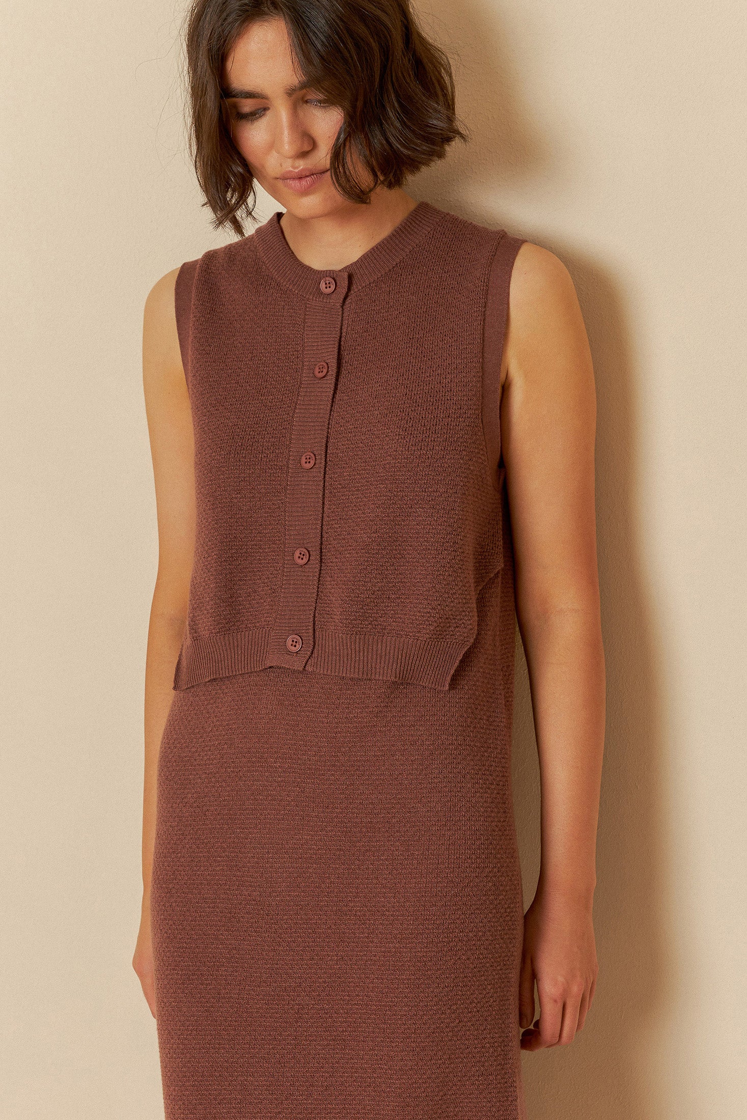 Rice Stitch Knit Dress Chocolate