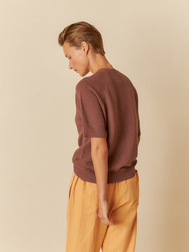 Rice Stitch Short-Sleeve Cardigan Chocolate