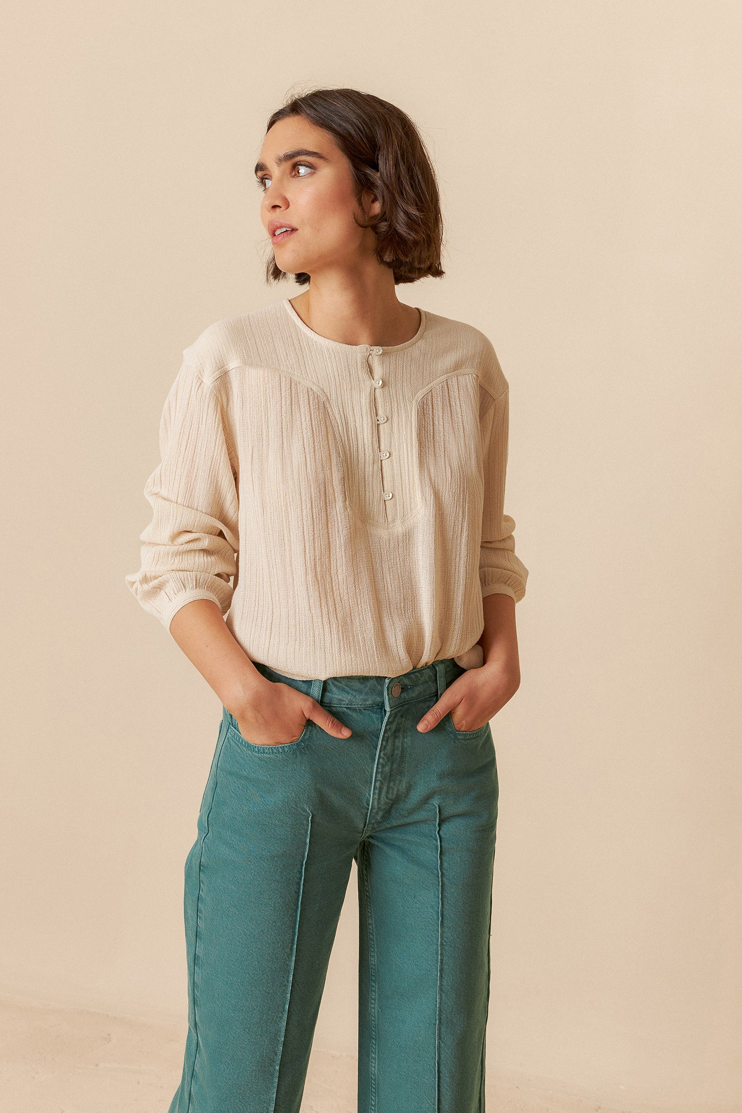 Bombed Sleeve Blouse Stone