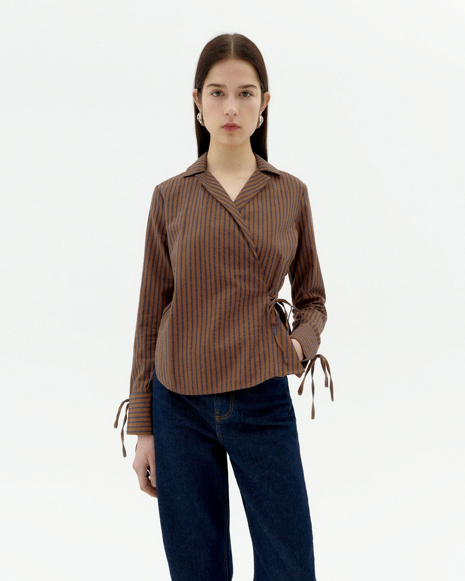 Lenie Crossed Blouse Brown Stripes