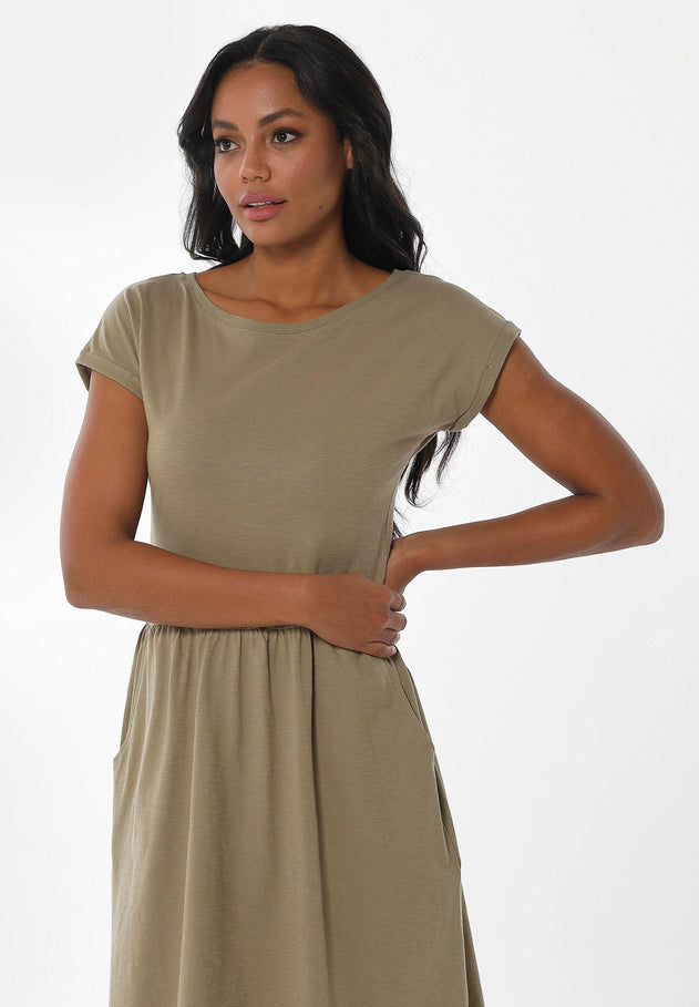 Slub Jersey Dress With Side Pockets Olive
