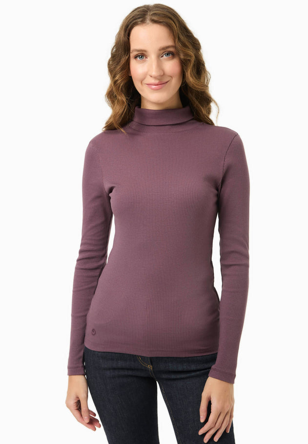 Women's Long Sleeved Cotton Turtleneck Dark Fig