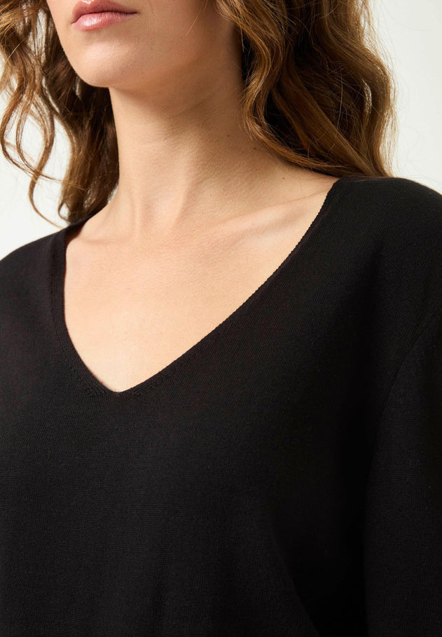 V-Neck Knitted Organic Cotton Sweater Black