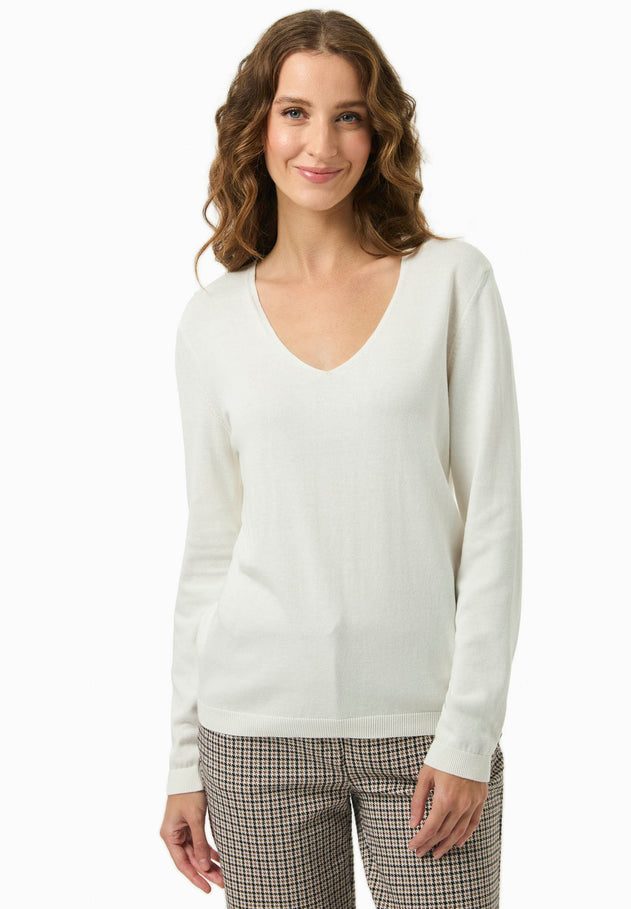 V-Neck Knitted Organic Cotton Sweater Off White