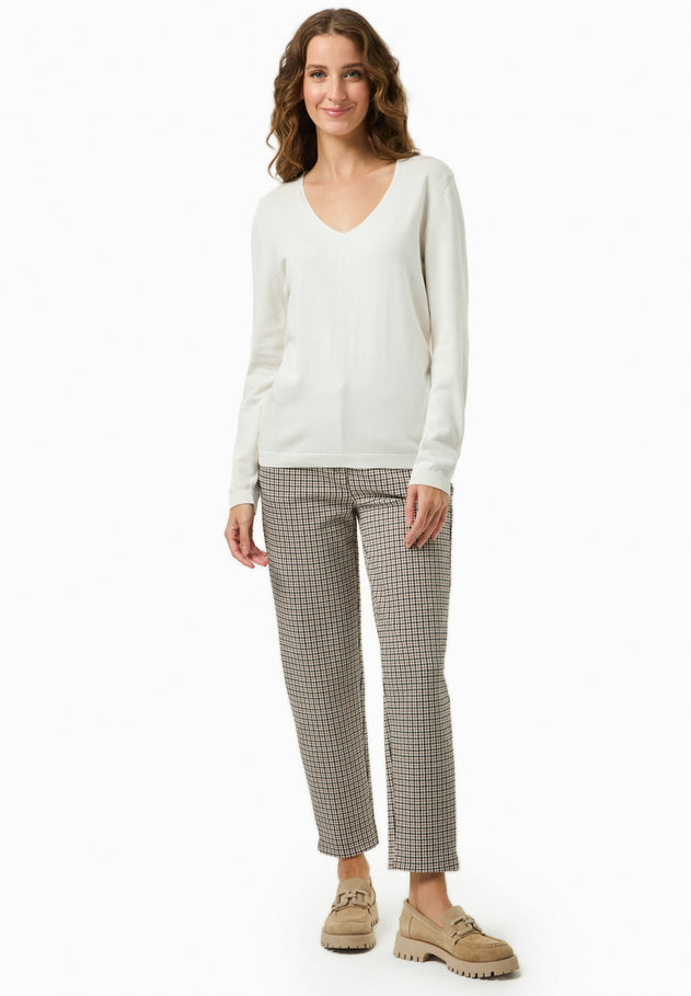 V-Neck Knitted Organic Cotton Sweater Off White
