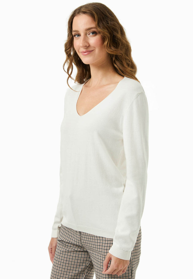 V-Neck Knitted Organic Cotton Sweater Off White