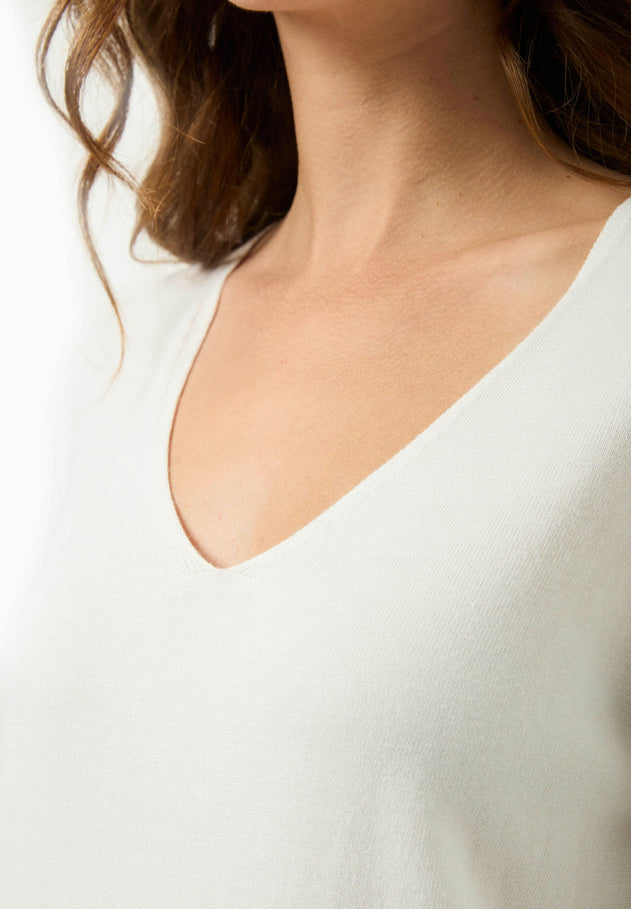 V-Neck Knitted Organic Cotton Sweater Off White