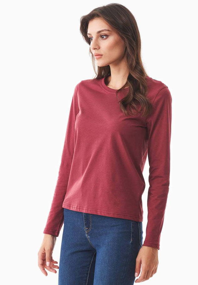 Women's Casual Long-Sleeved T-Shirt Syrah Red