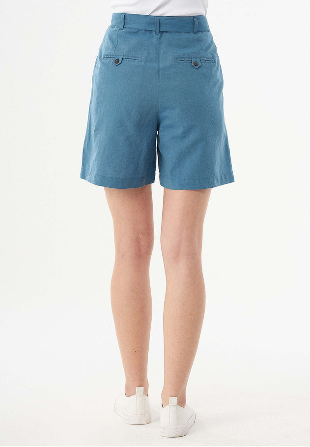 Belted Linen-Cotton Shorts Petrol Blue