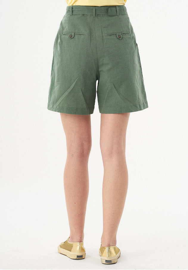 Belted Linen-Cotton Shorts Fern Green