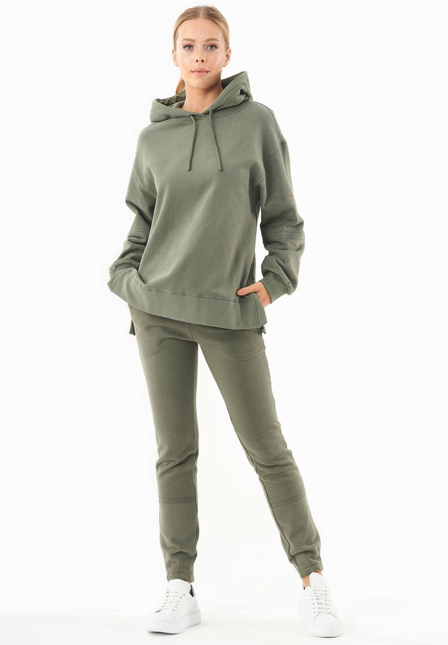 Balloon Sleeve Organic Cotton Hoodie Mid Green