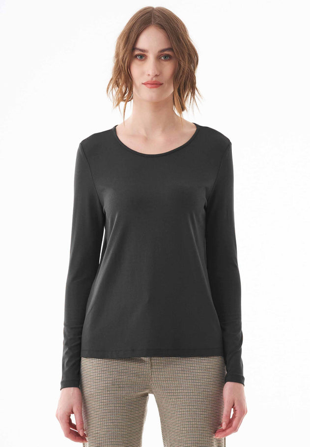 Women's Round Neck Long-Sleeve T-Shirt Black