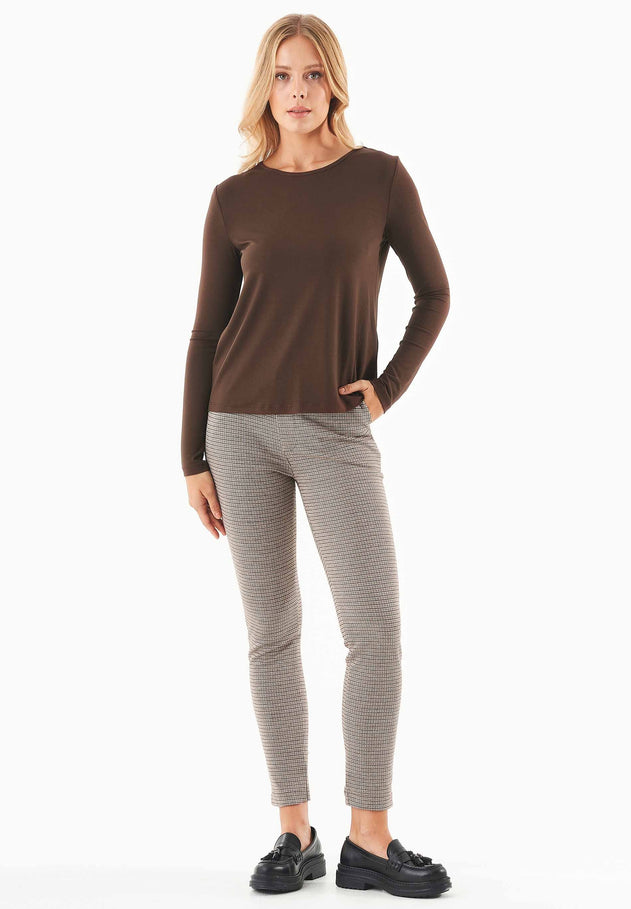Women's Round Neck Long-Sleeve T-Shirt Chestnut Brown
