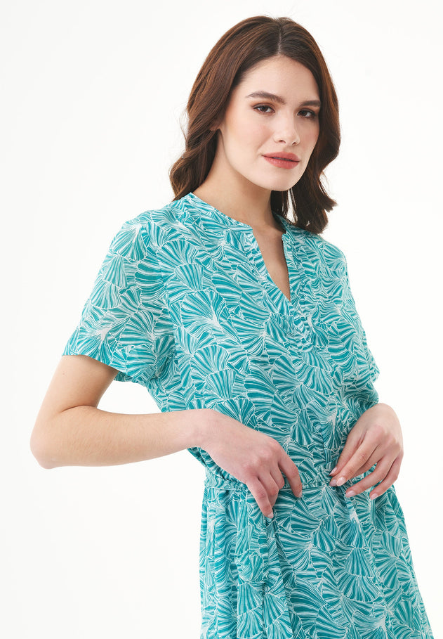 Belted Organic Cotton Voile Dress Emerald Flower