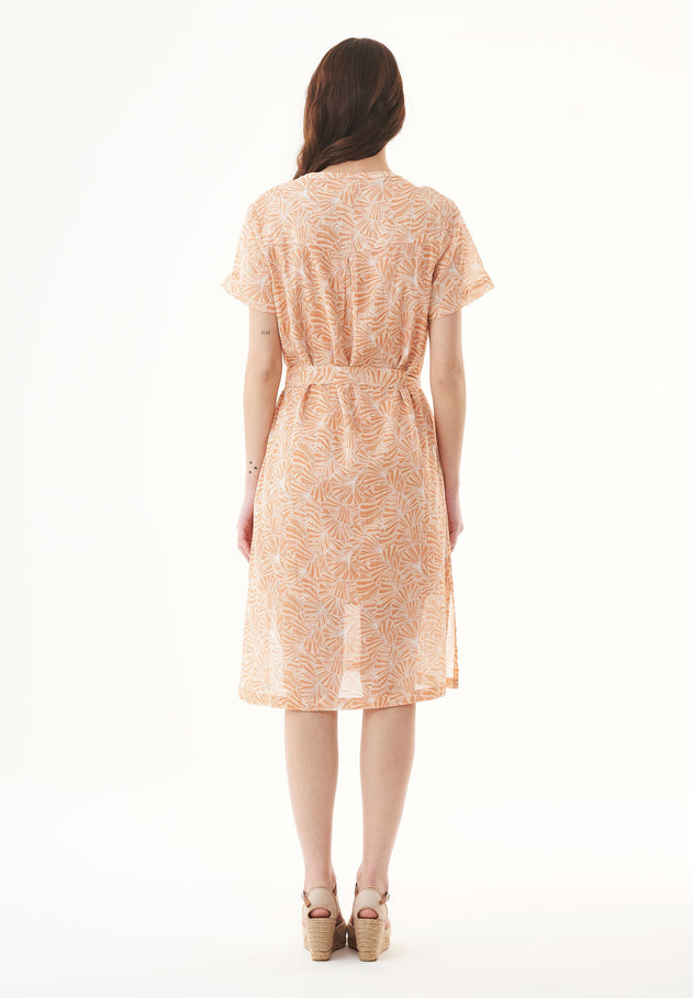 Belted Organic Cotton Voile Dress Indian Tan Flower