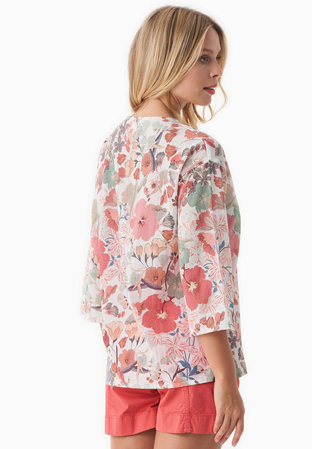 Patterned Organic Cotton Voile V-Neck Blouse Flower Garden