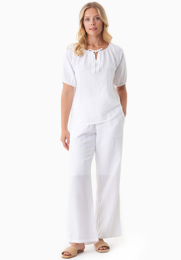 Short Sleeved Muslin Blouse White