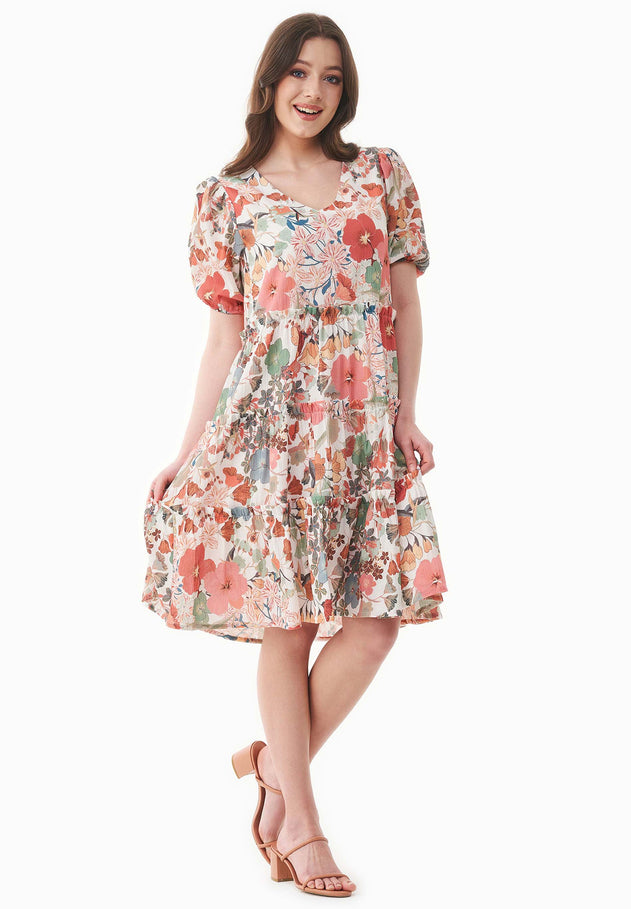 Patterned Organic Cotton Voile Dress Flower Garden